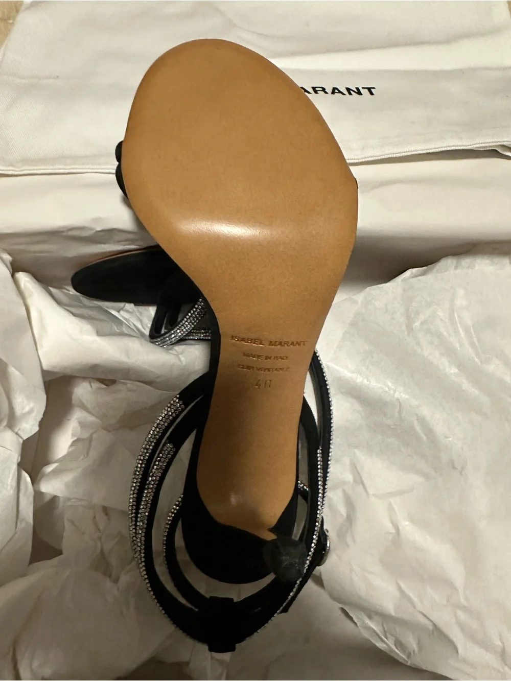 Isabel Marant Strassy Black Rhinestone Strap High Heel Sandals 40 made in Italy - Picture 16 of 16